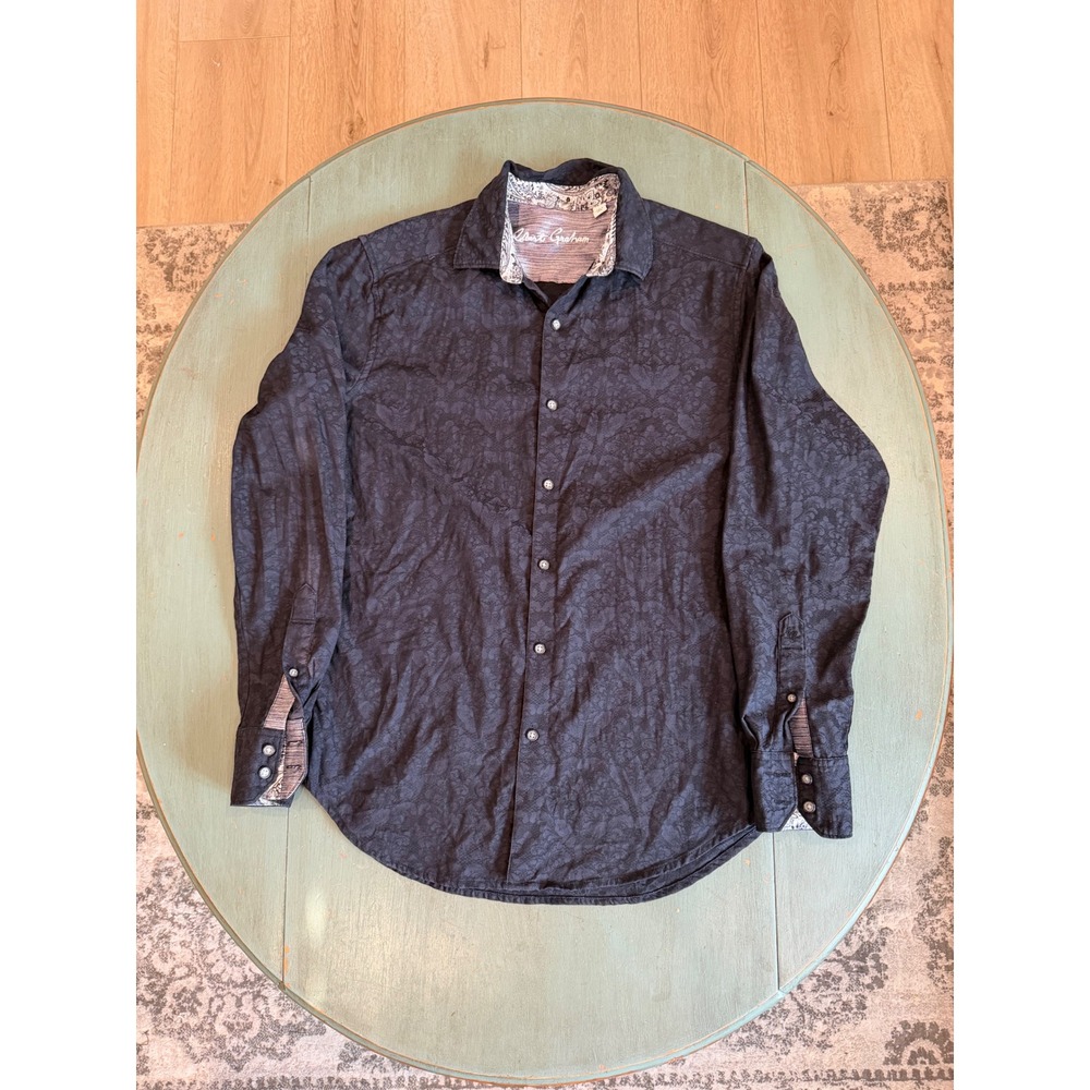 Robert Graham Mens Classic Fit Black Damask Jacquard Cotton Button‎ Down Shirt S